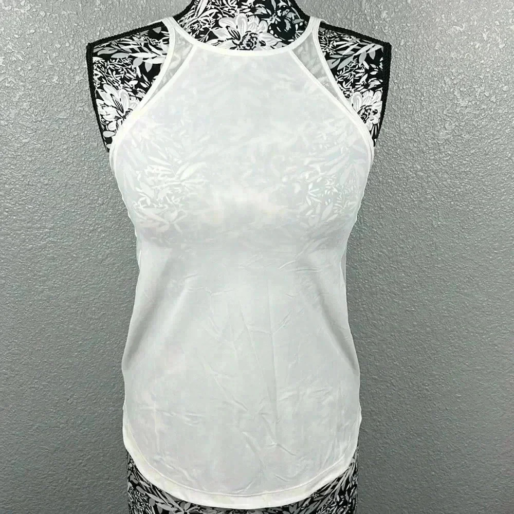 Lululemon Halter White Double Strap Tank With Mesh Lining Accents Size 2